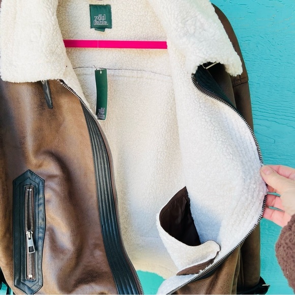 Faux Shearling Aviator Jacket Vintage Style Wild Fable Brown SIZE XL NWT - Picture 7 of 11